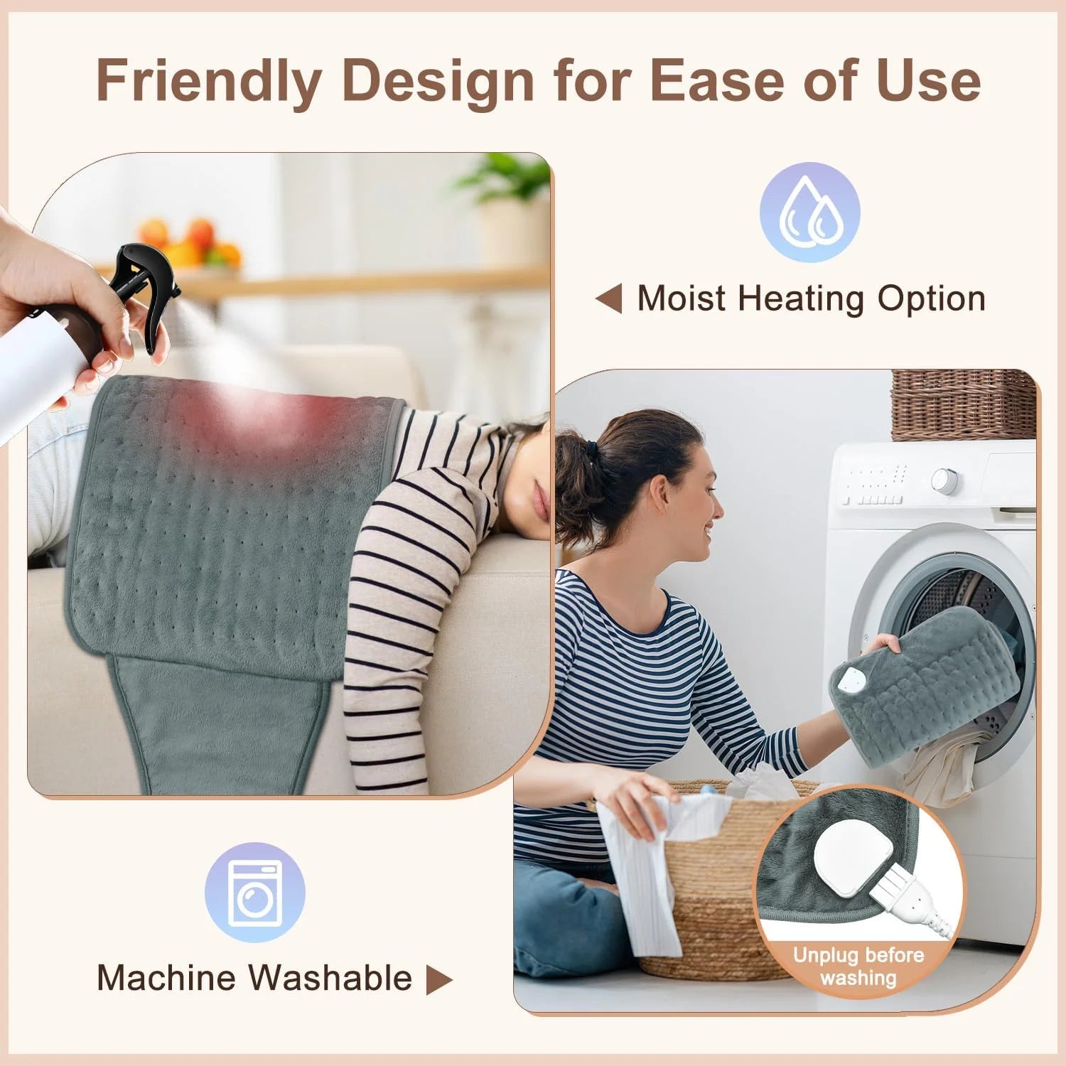 Heating Pad for Back Pain Relief Electric Heating Pad Wrap for Period Cramps Lower Back Neck Shoulders Pain Relief 3 Timer 5 Heat Setting & Auto Shut 12X24 Heated Pad + 20" Belt Adjustable