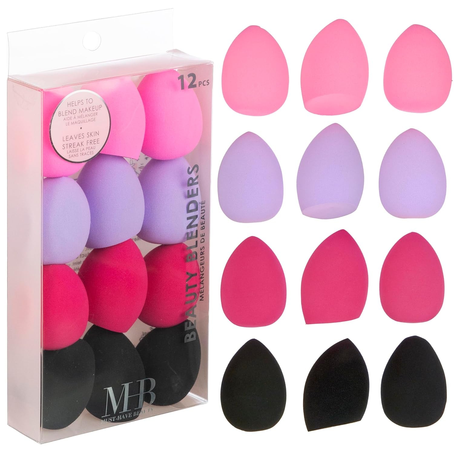 12Pc Beauty Sponge Value Pack - Assorted Cosmetic Makeup Blender Foundation Blush Concealer Eyeshadow Contour Highlighter Bright Applicator Tools Kit