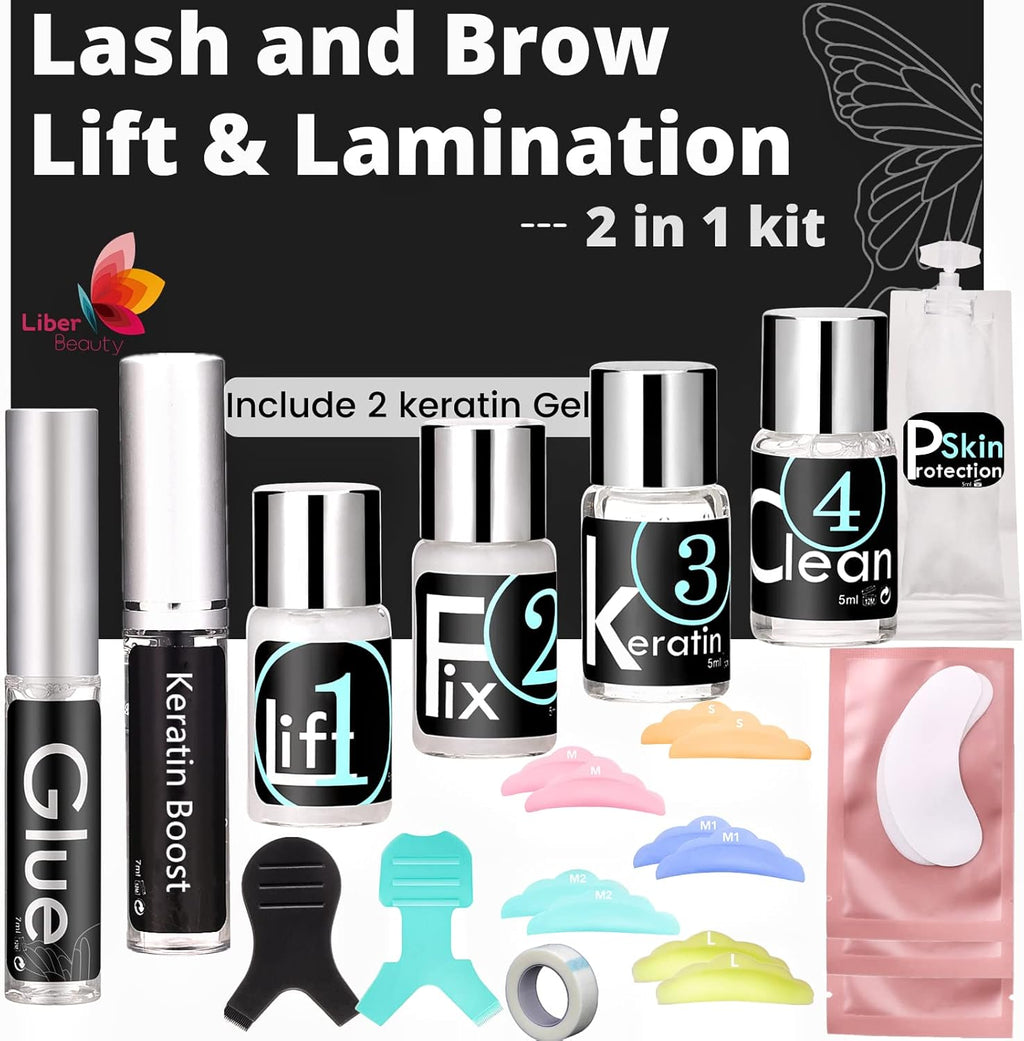 Eyelash Perm Kit Eyebrow Lamination Kit Professional Lash Lift Glue and Brow Lift Keratin Nutrition Long-Lasting 8 Weeks Friendly to Novices Can Use More than 10 Times at Salon.