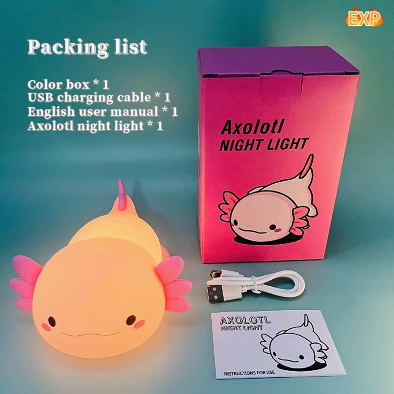 Nursery Axolotl Night Lamp Animal Silicone Nursery Night Lamp Cartoon Axolotl Bedside Night Lamp Bedroom Light for Kids Children