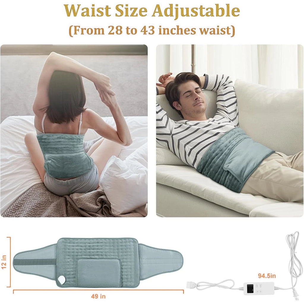Heating Pad for Back Pain Relief Electric Heating Pad Wrap for Period Cramps Lower Back Neck Shoulders Pain Relief 3 Timer 5 Heat Setting & Auto Shut 12X24 Heated Pad + 20" Belt Adjustable