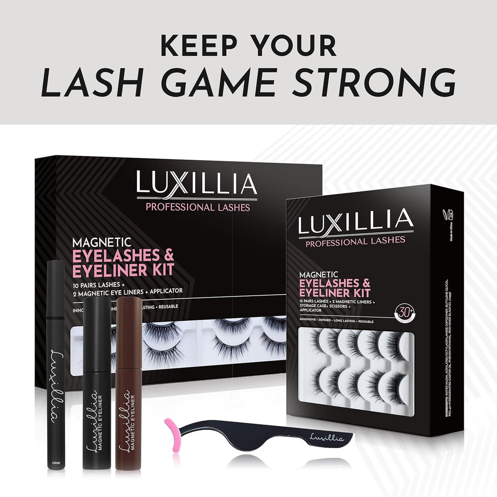 Magnetic Eyelashes Kit – 16 Piece Magnetic Eyelash & Eyeliner Set with Applicator – Natural Look Easy Apply Reusable Fake Extension Lashes, No Glue – Pestañas Postizas Magnéticas Naturales