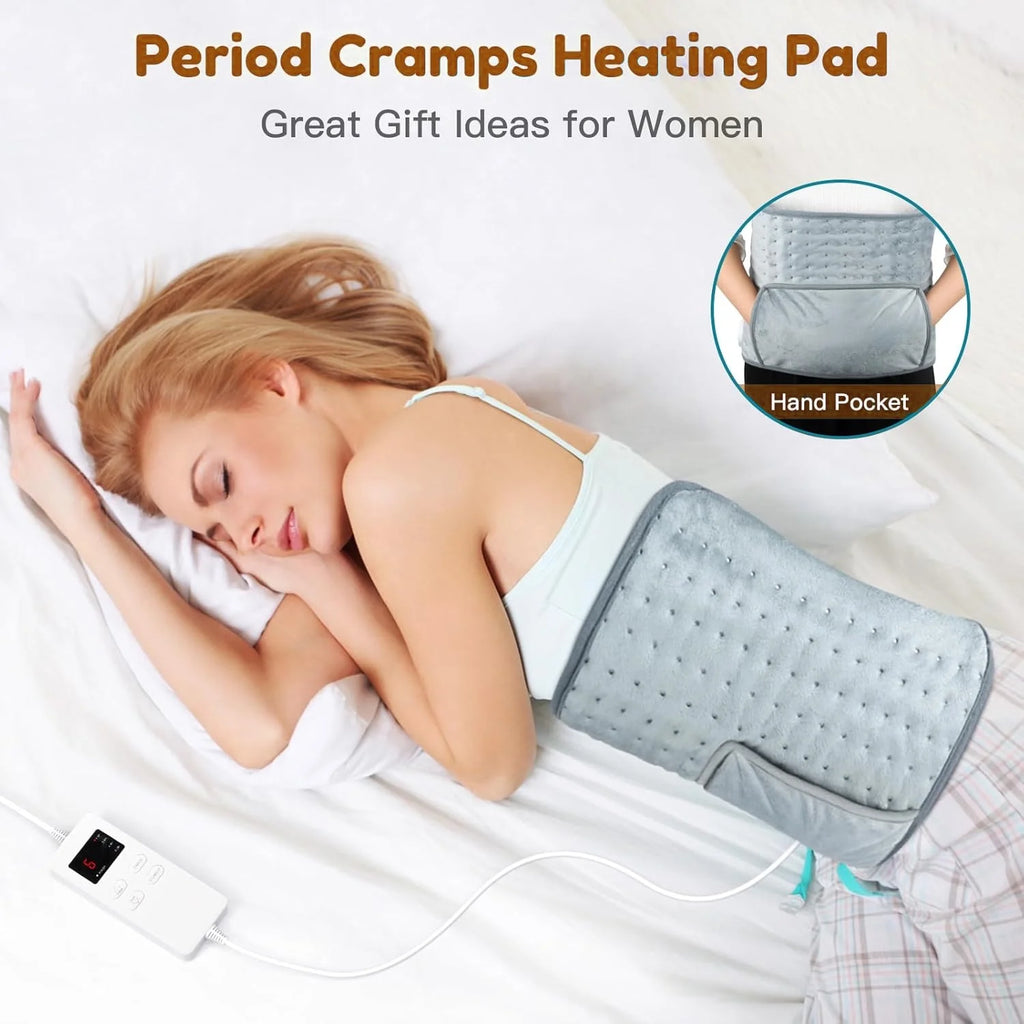 Heating Pad for Back Pain Relief Electric Heating Pad Wrap for Period Cramps Lower Back Neck Shoulders Pain Relief 3 Timer 5 Heat Setting & Auto Shut 12X24 Heated Pad + 20" Belt Adjustable