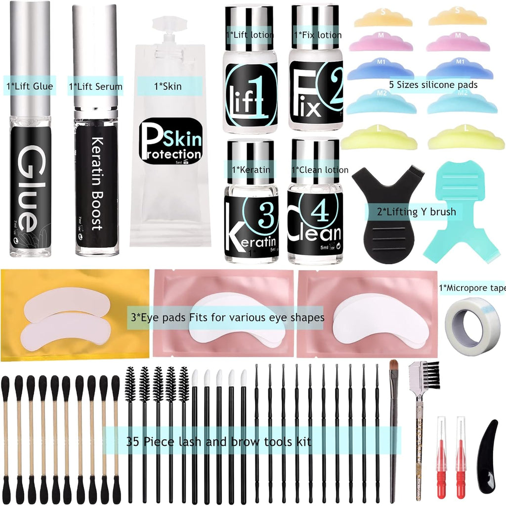 Eyelash Perm Kit Eyebrow Lamination Kit Professional Lash Lift Glue and Brow Lift Keratin Nutrition Long-Lasting 8 Weeks Friendly to Novices Can Use More than 10 Times at Salon.