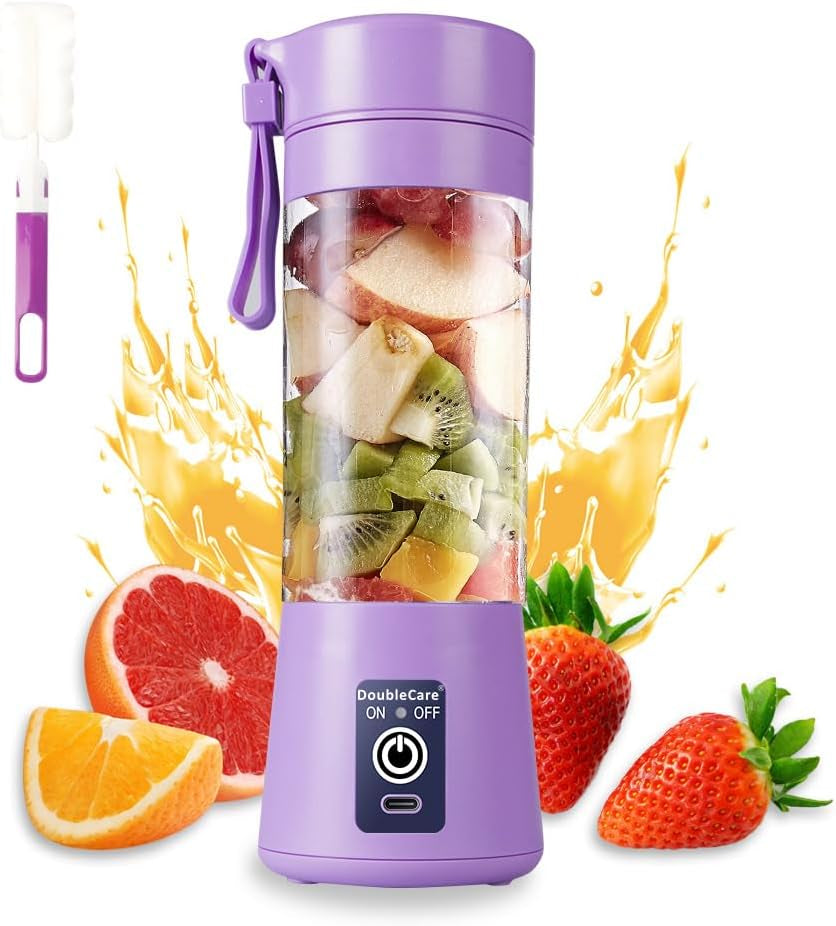 Portable Blender Cup,Electric USB Juicer Blender,Portable Juicer for Shakes and Smoothies, Juice,380Ml, Six Blades Great for Mixing,Light Purple