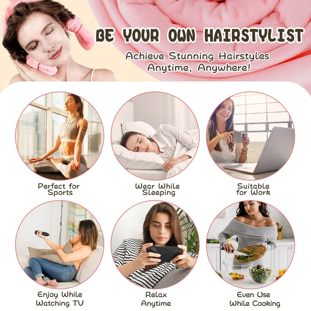 Heatless Hair Curler -  Overnight with Headband, and Silk Hair Wrap for Creating the Perfect Hairstyle - Pink